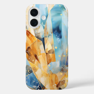 Stijlvol hoesje met abstracte kristallen in blauwe