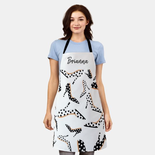 Stijlvol hoog zwart en wit schort (Gedragen)