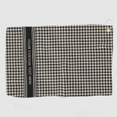 Stijlvol Houndstooth Patroon Naam Zwart Off-Wit Golfhanddoek (Horizontaal)