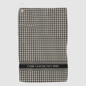 Stijlvol Houndstooth Patroon Naam Zwart Off-Wit Golfhanddoek (Voorkant)