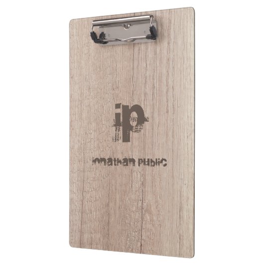 Stijlvol hout Verstoorde tekst Naam Monogram Klembord (Links)