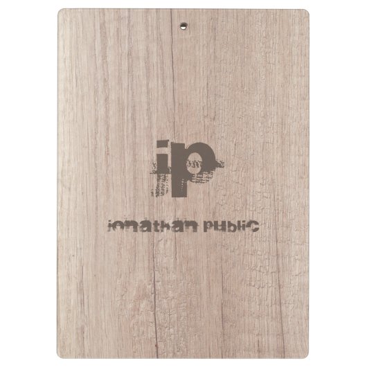 Stijlvol hout Verstoorde tekst Naam Monogram Klembord (Achterkant)