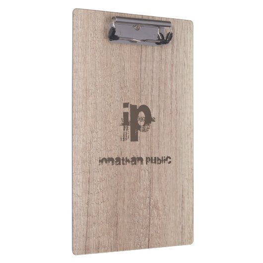 Stijlvol hout Verstoorde tekst Naam Monogram Klembord (Rechts)