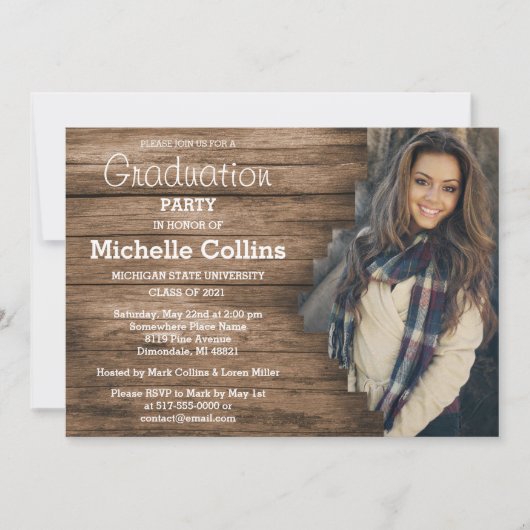 Stijlvol houten achtergrond Afstuderen Kaart (Voorkant)