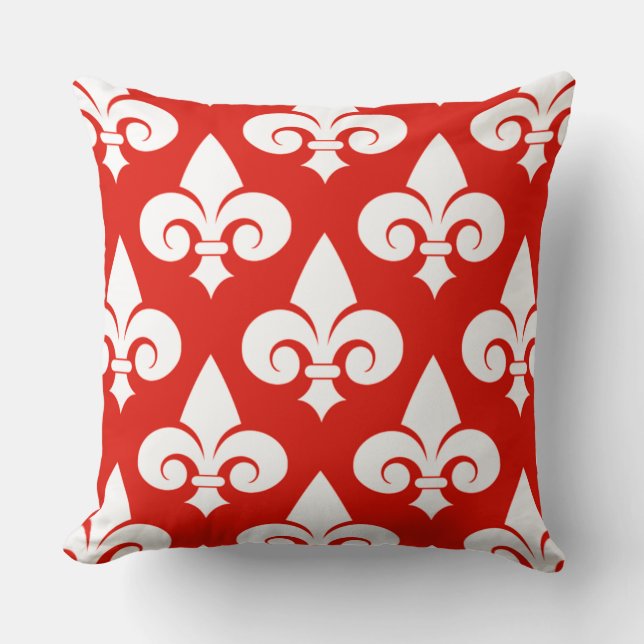 Stijlvol Huisdecoratie Rood Witte Fleur de Lis Pat Kussen (Voorkant)