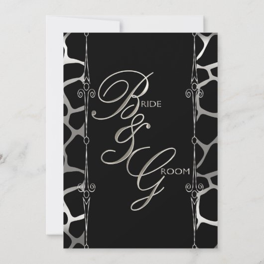 Stijlvol huwelijk in een zilver- en zwart Giraffe- Kaart (Achterkant)