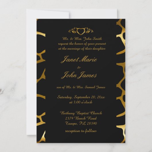 Stijlvol huwelijk in Gold & Black Giraffe Pattern Kaart (Voorkant)