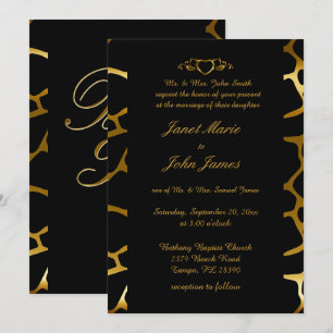 Stijlvol huwelijk in Gold & Black Giraffe Pattern Kaart