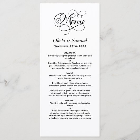 Stijlvol huwelijk menu (Voorkant)