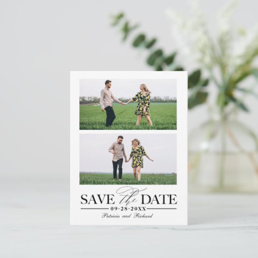 Stijlvol huwelijk sparen Datum 2 fotocollage Briefkaart (Staand voorkant)