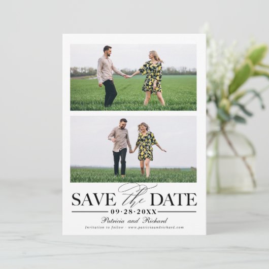 Stijlvol huwelijk sparen Datum 2 fotocollage Kaart (Staand voorkant)