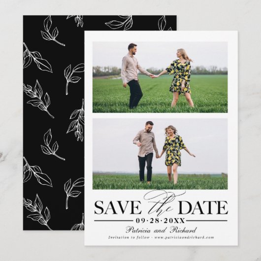 Stijlvol huwelijk sparen Datum 2 fotocollage Kaart (Voorkant / Achterkant)