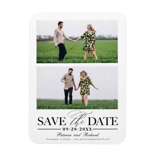 Stijlvol huwelijk sparen Datum 2 fotocollage Magneet (Verticaal)