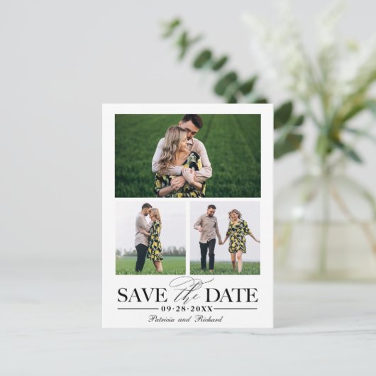 Stijlvol huwelijk sparen Datum 3 Foto collage Briefkaart (Staand voorkant)