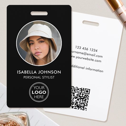 Stijlvol ID-foto logo QR-code zwart wit beveiligin Badge