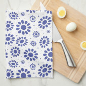 Stijlvol Indigo Blauw en Wit Daisy Patroon Theedoek (Quarter Fold)