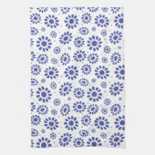 Stijlvol Indigo Blauw en Wit Daisy Patroon Theedoek (Verticaal)