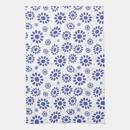Stijlvol Indigo Blauw en Wit Daisy Patroon Theedoek (Verticaal)