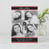 Stijlvol Initiaal Afstuderen Uitnodiging - Rood (Staand voorkant)