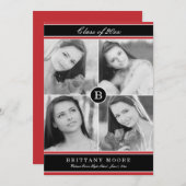 Stijlvol Initiaal Afstuderen Uitnodiging - Rood (Voorkant / Achterkant)