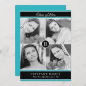 Stijlvol Initiaal Afstuderen Uitnodiging - Turquoi (Voorkant / Achterkant)