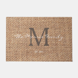 Stijlvol initiaal en scripttekstfamilienaam burlap deurmat
