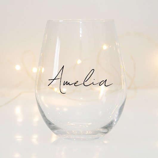 Stijlvol kalligrafie script monogram wijnglas zonder voet