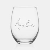 Stijlvol kalligrafie script monogram wijnglas zonder voet (Voorkant)