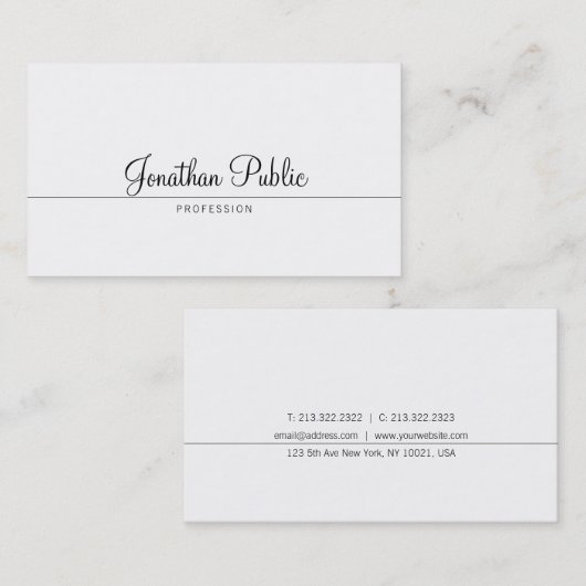 Stijlvol kalligrafiescript met minimalistische wee visitekaartje (Voorkant / Achterkant)