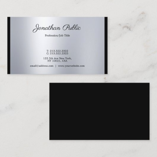 Stijlvol kalligrafiescript Modern Silver Trendy Visitekaartje (Voorkant / Achterkant)