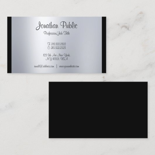 Stijlvol kalligrafiescript Silver Plain Modern Visitekaartje (Voorkant / Achterkant)