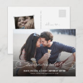 Stijlvol kalligrafiescript sparen Onze Datum Foto Aankondigingskaart (Voorkant / Achterkant)