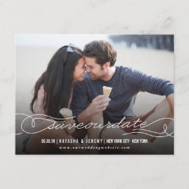 Stijlvol kalligrafiescript sparen Onze Datum Foto Aankondigingskaart