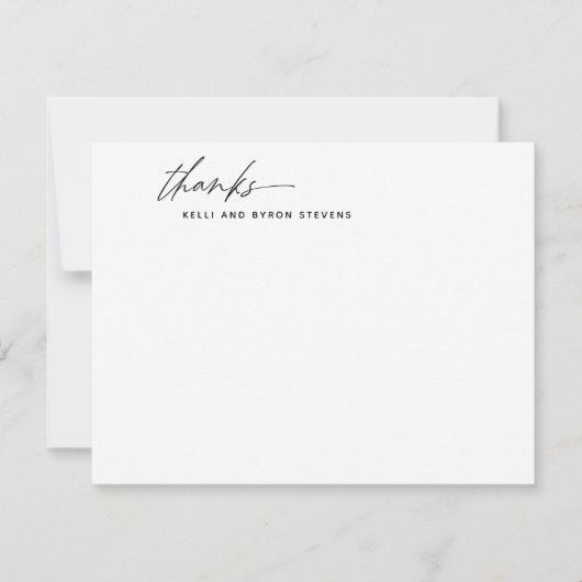 Stijlvol kalligrafiescript zwart-wit Dank u Notitiekaartje (Voorkant)