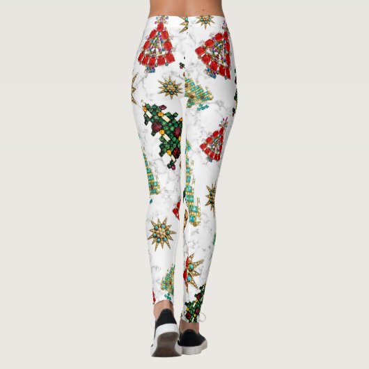 Stijlvol kerstboomgaard Jewel Pattern White Leggings (Achterkant)