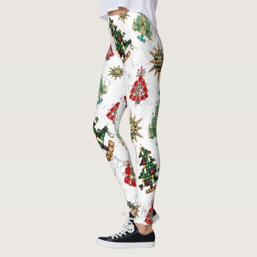 Stijlvol kerstboomgaard Jewel Pattern White Leggings (Links)
