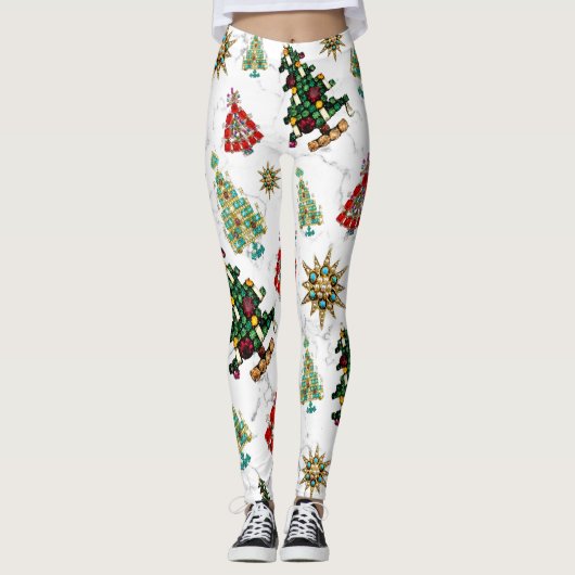 Stijlvol kerstboomgaard Jewel Pattern White Leggings (Voorkant)