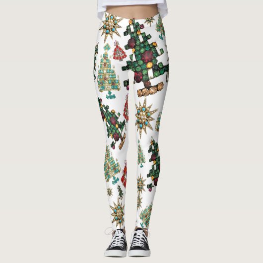 Stijlvol kerstboomschildervlek wit leggings (Voorkant)