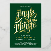Stijlvol kerstbos groen en goud script folie uitnodiging (Voorkant)