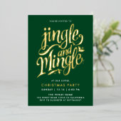 Stijlvol kerstbos groen en goud script folie uitnodiging (Staand Voorkant)