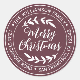 Stijlvol Kerstelijk Genoegen Retouradres Burgundyr Ronde Sticker