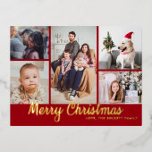 Stijlvol kerstfeest 5 Foto Echte Collage Folie Feestdagen Briefkaart (Voorkant)