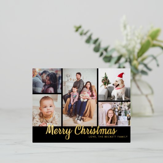 Stijlvol kerstfeest 5 Foto Echte Collage Folie Feestdagen Briefkaart (Staand Voorkant)