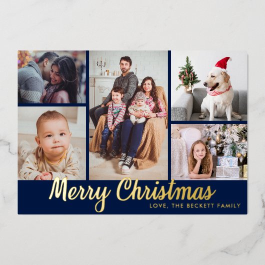 Stijlvol kerstfeest 5 Foto Echte Collage Folie Feestdagenkaart (Voorkant)