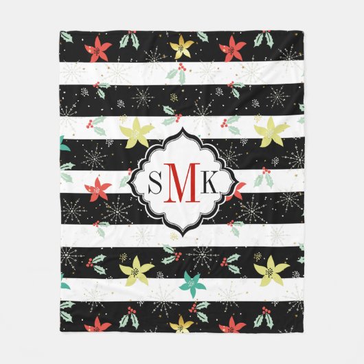 Stijlvol kerstfeest- en punsettiepatroon fleece deken (Voorkant)