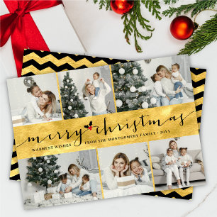 Stijlvol kerstfeest Faux Gold Foil 6 Foto Feestdagenkaart
