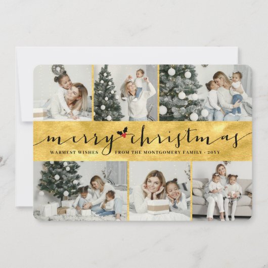 Stijlvol kerstfeest Faux Gold Foil 6 Foto Feestdagenkaart (Voorkant)
