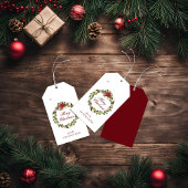 Stijlvol kerstfeest in Poinsettia en Holly Wreath Cadeaulabel