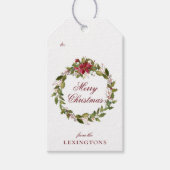 Stijlvol kerstfeest in Poinsettia en Holly Wreath Cadeaulabel (Voorkant)