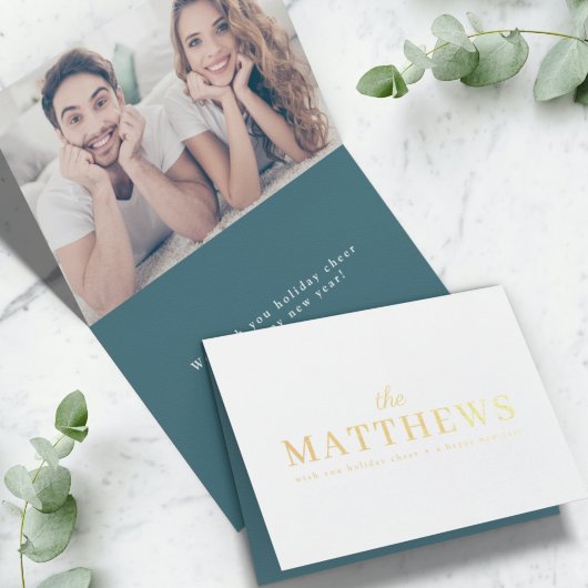 Stijlvol kerstfeest | Minimale Blauwgroen foto van Folie Kaarten